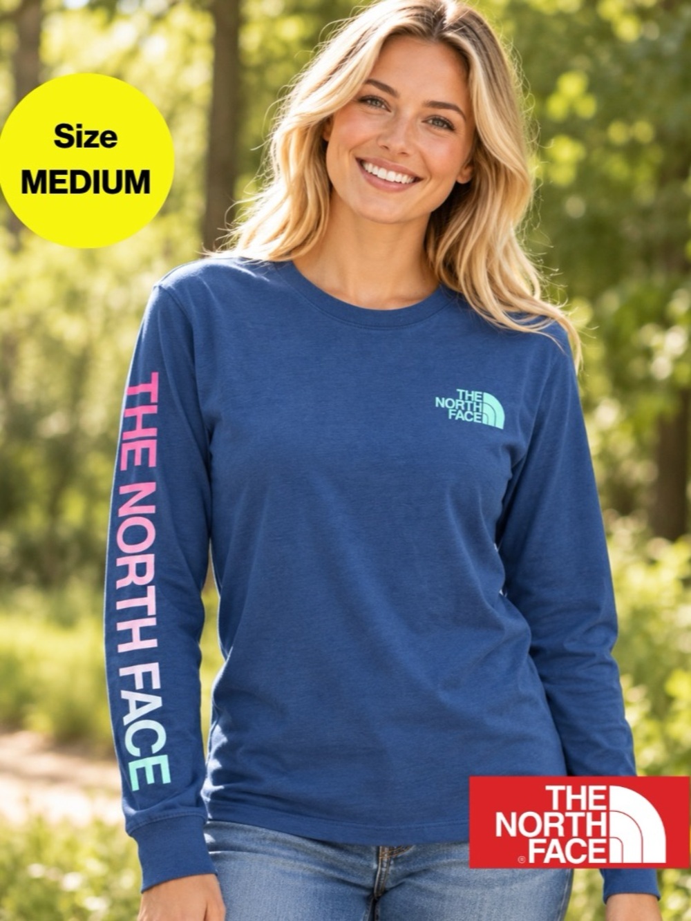 3/for $15 🍒 NORTH FACE Long Sleeve Logo Ombré Tee (Womens Medium)